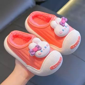 Детские хлопковые тапочки зимние для дома с плюшевой подошвой size 24/25