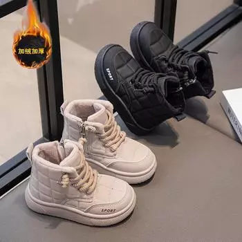 Детские хлопковые туфли Бархатные высокие кеды для мальчиков 2024 года, новая повседневная обувь на мягкой подошве Туфли для девочек из двух видов хлопка 27-32 yards whole box shot 48 pairs чёрный