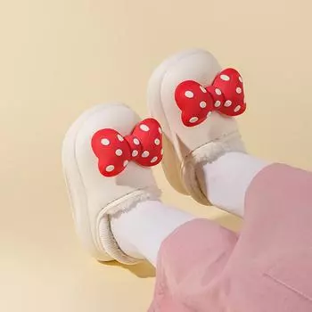 Детские хлопковые туфли для девочек с принтом в горошек и бантом, водонепроницаемые универсальные детские зимние тапочки, милые, весна-осень 2024 года 140