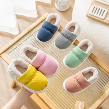 Детские хлопковые туфли мужские и женские, утолщенные, теплые, детские хлопковые тапочки с пяткой, зимние домашние тапочки 24-25 серый