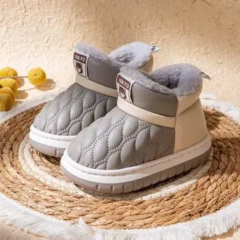 Детские хлопковые туфли зимние утолщенные ПУ кожаные водонепроницаемые домашние хлопковые тапочки противолыжные ботинки для мальчиков и девочек 22-23 розовый