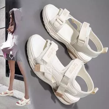 Детские и молодежные большие летние модные легкие повседневные сандалии на липучке, пляжная обувь, тапочки, женская обувь 34 коричневый/бежевый