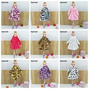 Детские игрушечные куклы, аксессуары, зимняя теплая одежда, розовое меховое пальто, мини-одежда, платье для кукол Барби, меховая кукольная одежда с поясом на талии розовый