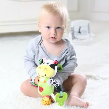 Детские игрушки для автокресел с 32 музыкальными прорезывателями, мягкая плюшевая погремушка для младенцев, ранние подвесные коляски, игрушки для коров