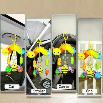 Детские игрушки для детей 0, 3, 6, 12 месяцев RainboActivity, плюшевая коляска с животными, подвесная игрушка для детского автокресла, кроватки, дорожные сенсорные детские игрушки