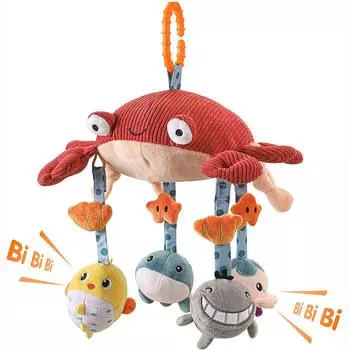 Детские игрушки для детей от 0, 3, 6, 9 до 12 месяцев, плюшевая коляска с животными и подвесная игрушка для детского автокресла, кроватки для путешествий, игрушка для сенсорного обучения 28*28*26cm