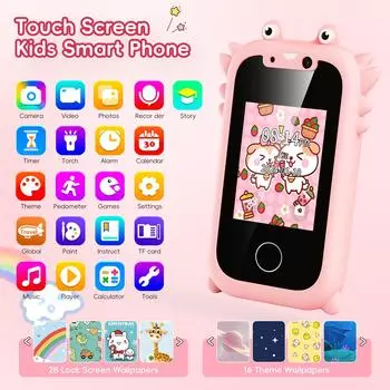 Детские игрушки для смартфонов для мальчиков и девочек, рождественские подарки, сенсорный экран, обучающий сотовый телефон с камерой, игровой музыкальный плеер розовый