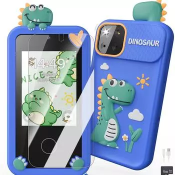 Детские игрушки для смартфонов с динозаврами, подарок на Рождество, день рождения, подарки с 2,8-дюймовым сенсорным экраном, играми, двумя камерами, музыкальным плеером, SD-картой 32 Гб синий