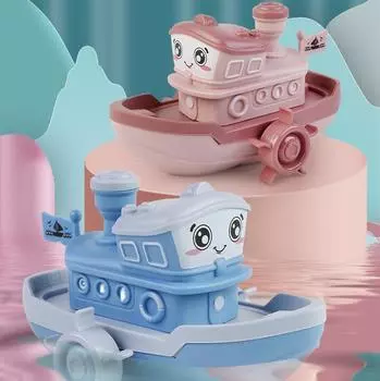Детские игрушки для ванной, милый мультяшный корабль, лодка, заводная игрушка, заводная игрушка, детские игрушки для воды, плавание, пляжная игра для детей, подарки, игрушки для мальчиков синий