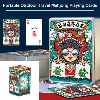 Детские игрушки, игральные карты маджонг с кубиками, китайская традиционная опера, печать, водонепроницаемая портативная бумага, маджонг, покер, карта для путешествий, семейная карточная игра One Size