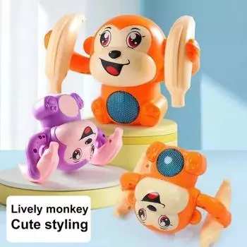 Детские игрушки Игрушка для ползания обезьянки Обучающая электрическая игрушка-обезьянка на колесиках и светящаяся со светящимися звуками синий
