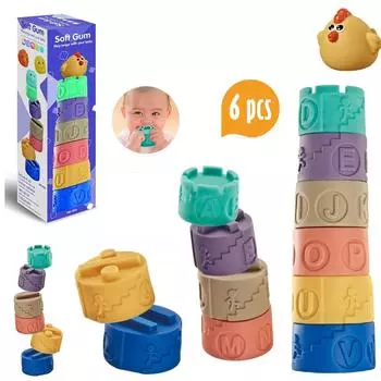 Детские игрушки, мягкая резиновая сложенная башня, 6-слойная сложенная башня, набор игрушек, куриные игрушки, игрушки-головоломки