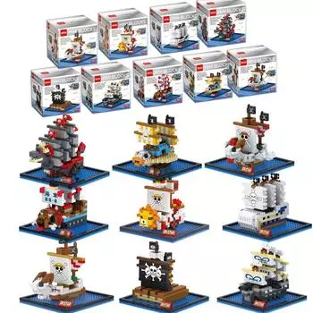 Детские игрушки Мультфильм Аниме Строительные блоки Действие Аниме Фигурка GoingMerry Thousand Sunny Изображение Головоломка Сборка Игрушка Кирпичи Игрушки With Box