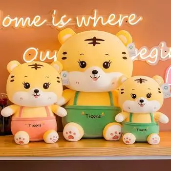 Детские игрушки на год тигра, пара, мягкая, милая, маленькая, тигриная кукла, подарок на детский день, фирменный подарок, плюшевая игрушка, ремешок, тигр 35CM розовый