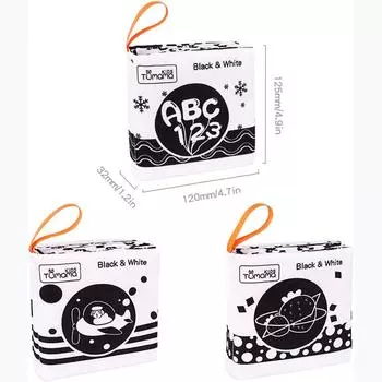 Детские игрушки TUMAMA для детей от 0 до 3, от 6 до 12 месяцев, книги из мягкой ткани для малышей, мои первые мягкие книги, игрушки для раннего образования, игрушки для ванной дошкольного возраста, 3 шт. 12.5*12*3.2cm чёрный/белый