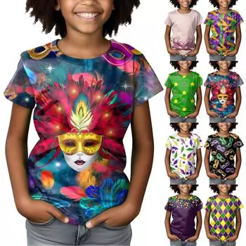 Детские карнавальные топы, свободные футболки с короткими рукавами и круглым вырезом для мальчиков и девочек, топы 100 чёрный