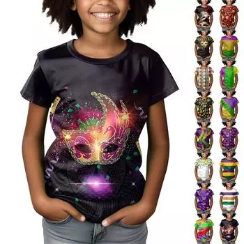 Детские карнавальные топы, свободные футболки с короткими рукавами и круглым вырезом для мальчиков и девочек, топы 100