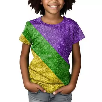 Детские карнавальные топы, свободные футболки с короткими рукавами и круглым вырезом для мальчиков и девочек, топы 110 фиолетовый