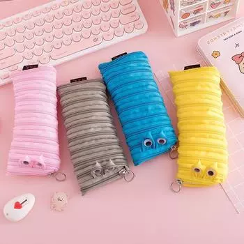 Детские кавайные сумки для ручек, креативный пенал на молнии с гусеницей, школьная сумка для хранения канцелярских принадлежностей, милый держатель для ручек, студенческий пенал розовый