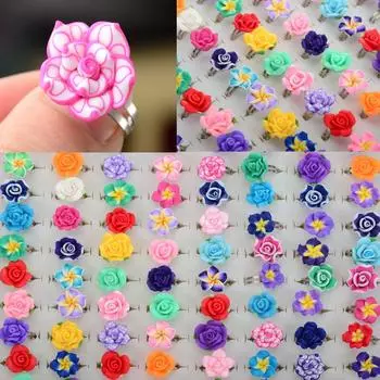 Детские кольца из полимерной глины со смешанными милыми цветами, коктейльные украшения 10Pcs разноцветный