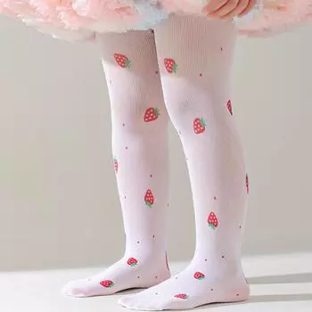 Детские колготки для девочек, модные чулки с принтом клубники, тонкие мягкие колготки для девочек, летние сетчатые плотные колготки для детей 3-12 лет S
