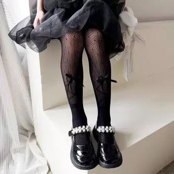 Детские колготки с широким поясом, универсальный бантик, прекрасная тонкая работа, впитывающий пот нейлон, интегрированный дизайн, поставки сетчатых чулок M чёрный