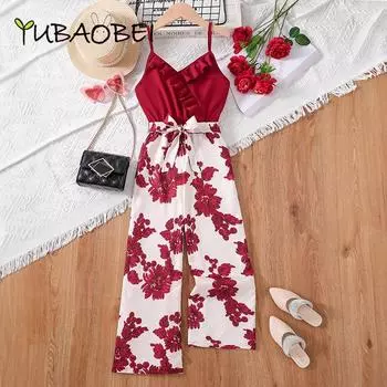 Детские комбинезоны, детская одежда, комбинезоны на подтяжках с принтом, модные детские боди без рукавов с цветочным принтом для детей от 8 до 12 лет 10Y розовый