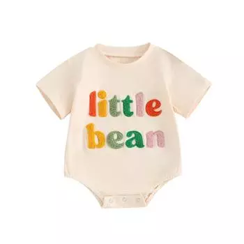 Детские комбинезоны для девочек и мальчиков с пушистой вышивкой и коротким рукавом, с круглым вырезом, детские боди, летняя одежда, комбинезоны 3-6 Months бежевый