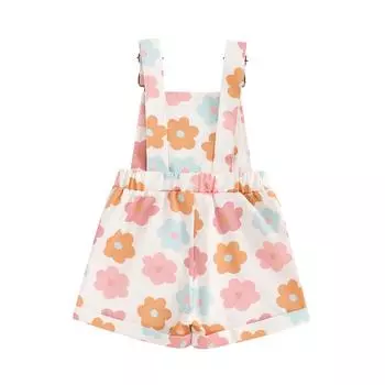 Детские комбинезоны для девочек с клубничным/цветочным принтом, имитация джинсовой ткани, без рукавов, с ремнями, пуговицами и карманами, короткий комбинезон, летний комбинезон 6-12 Months розовый
