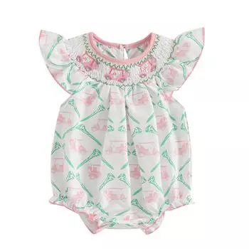 Детские комбинезоны для девочек с вышивкой «Гольф-кар» с круглым вырезом и рукавами-крылышками Боди для младенцев Комбинезоны 3-6 Months