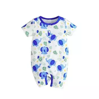 Детские комбинезоны для маленьких мальчиков и девочек, мягкая одежда для малышей от 3 до 24 месяцев, комбинезон со слонами для новорожденных, одежда 3-6M синий