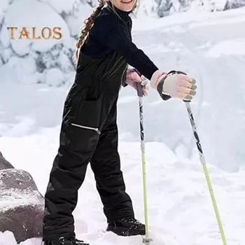 Детские комбинезоны для снега, лыжные штаны с регулируемыми ремнями, утепленные водонепроницаемые зимние комбинезоны, ветрозащитные комбинезоны для зимних видов спорта 2T чёрный