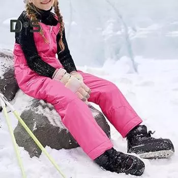 Детские комбинезоны для снега, лыжные штаны с регулируемыми ремнями, утепленные водонепроницаемые зимние комбинезоны, ветрозащитные комбинезоны для зимних видов спорта 2T чёрный