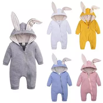 Детские комбинезоны с капюшоном и милыми кроличьими ушками для маленьких мальчиков и девочек, одежда для новорожденных, комбинезон, костюм для младенцев 0-3Months
