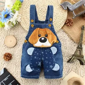 Детские комбинезоны с очаровательным принтом животных в виде щенка и звезды для мальчиков, джинсовые шорты на бретельках 9-12M