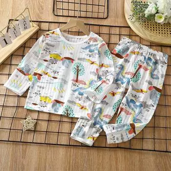 Детские комплекты из хлопка Детская одежда с длинным рукавом Домашняя одежда для сна Детская одежда для мальчиков и девочек Осень-зима Топы Брюки Костюмы 73cm