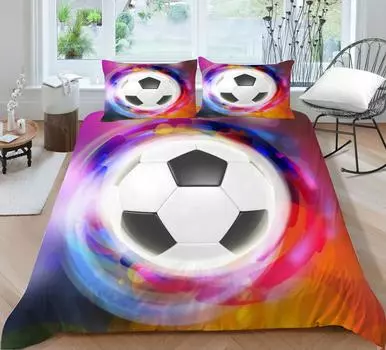 Детские комплекты постельного белья, подарки, комплекты пододеяльников с футбольным принтом для детей, 2/3 шт., домашнее постельное белье, наволочка, дышащая Single 135x200cm