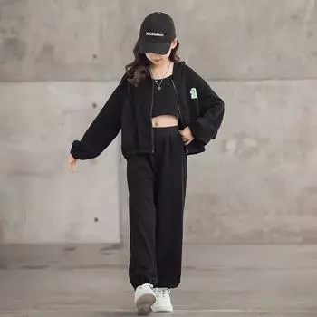 Детские комплекты, повседневная спортивная куртка, брюки, спортивный костюм, костюм из двух предметов для девочек, комплект из толстовки на молнии, детская студенческая одежда 110 бежевый