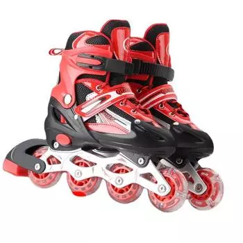 Детские коньки из ПВХ Универсальные роликовые коньки Взрослые роликовые коньки для скоростного катания Скользящие беговые коньки S (size 27-32) красный