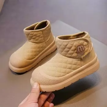 Детские короткие ботинки для зимы, модные теплые ботинки для мальчиков и девочек, закрытые носки, 2024, новые модные детские зимние ботинки, грязенепроницаемые, однотонные 27 коричневый