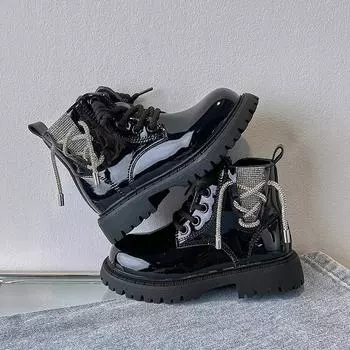 Детские короткие ботинки на нескользящей шнуровке 2024 года, новые ботинки для девочек, элегантные, шикарные, милые, принцессные туфли для подиума, детская обувь, дропшиппинг 26 бежевый