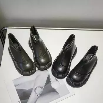 Детские короткие ботинки, однотонные, универсальные, для мальчиков и девочек, ботильоны с молнией сзади, 2024, модные, новые, детские кожаные ботинки, мягкая подошва 26 чёрный