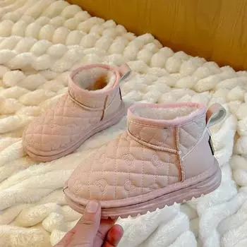 Детские короткие ботинки, однотонные, универсальные, для мальчиков и девочек, зимние ботинки с вышитым медведем, 2024, зимние новые детские ботильоны, модные 22 розовый