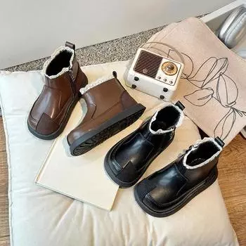 Детские короткие ботинки с милыми кружевами для девочек, ботинки принцессы с хлопковой нескользящей подошвой 2024 года, осень-зима, новые детские ботильоны, элегантные 21 чёрный