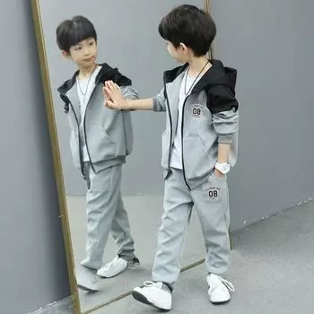 Детские костюмы. Весенние и осенние куртки для мальчиков. Кардиганы. Свитера. Повседневный спортивный костюм из двух предметов с капюшоном. 160 чёрный