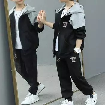 Детские костюмы. Весенние и осенние куртки для мальчиков. Кардиганы. Свитера. Повседневные спортивные костюмы с капюшоном. 160 чёрный