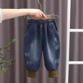 Детские ковбойские брюки для мальчиков и девочек, однотонные джинсы, детские ковбойские брюки с эластичной резинкой на талии, детские повседневные брюки, весна-осень 80 синий