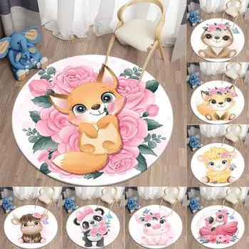 Детские коврики для гостиной, спальни, круглые коврики для ванной, украшения детской комнаты, круглые коврики, каваи, коврики с животными 40