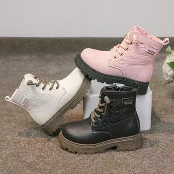 Детские кожаные ботинки, короткие ботинки, ботинки Martin, прочные, дышащие, водонепроницаемые, одинарные ботинки для девочек в британском стиле 22 белый