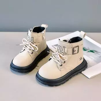 Детские кожаные ботинки Мягкая подошва Красивые детские короткие ботинки Нескользящие 2025 Осень Зима Новые Ботильоны для мальчиков и девочек Боковая молния 21 бежевый